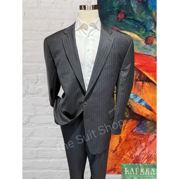 Ralph Lauren LRL Mens 54L 45x33 Charcoal Gray Stripe Suit...